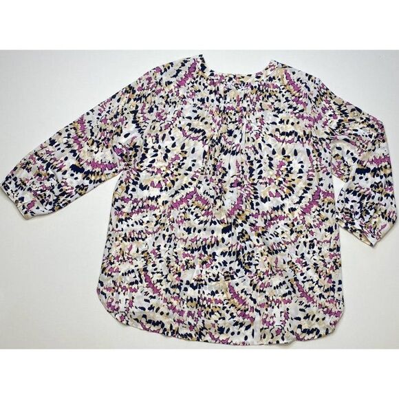 JM‎ Collection Blouse Top Medium Women's Artistic Print Pleated-Back NEW - Picture 2 of 10